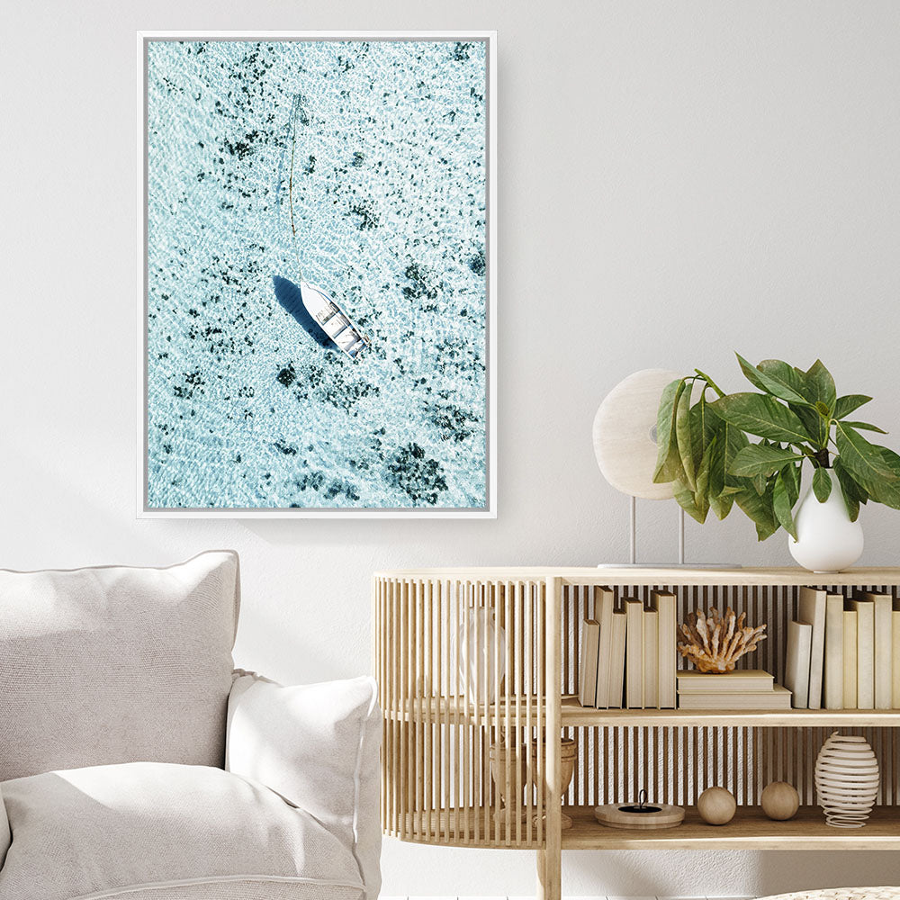 Shop Island Boat II Photo Canvas Print a coastal themed photography framed stretched canvas print from The Print Emporium wall artwork collection - Buy Australian made prints for the home and your interior decor space, TPE-1195-CA-35X46-NF