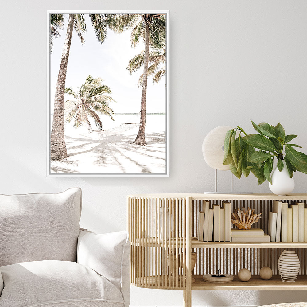 Shop Island Hammock II Photo Canvas Print a coastal themed photography framed stretched canvas print from The Print Emporium wall artwork collection - Buy Australian made prints for the home and your interior decor space, TPE-1052-CA-35X46-NF