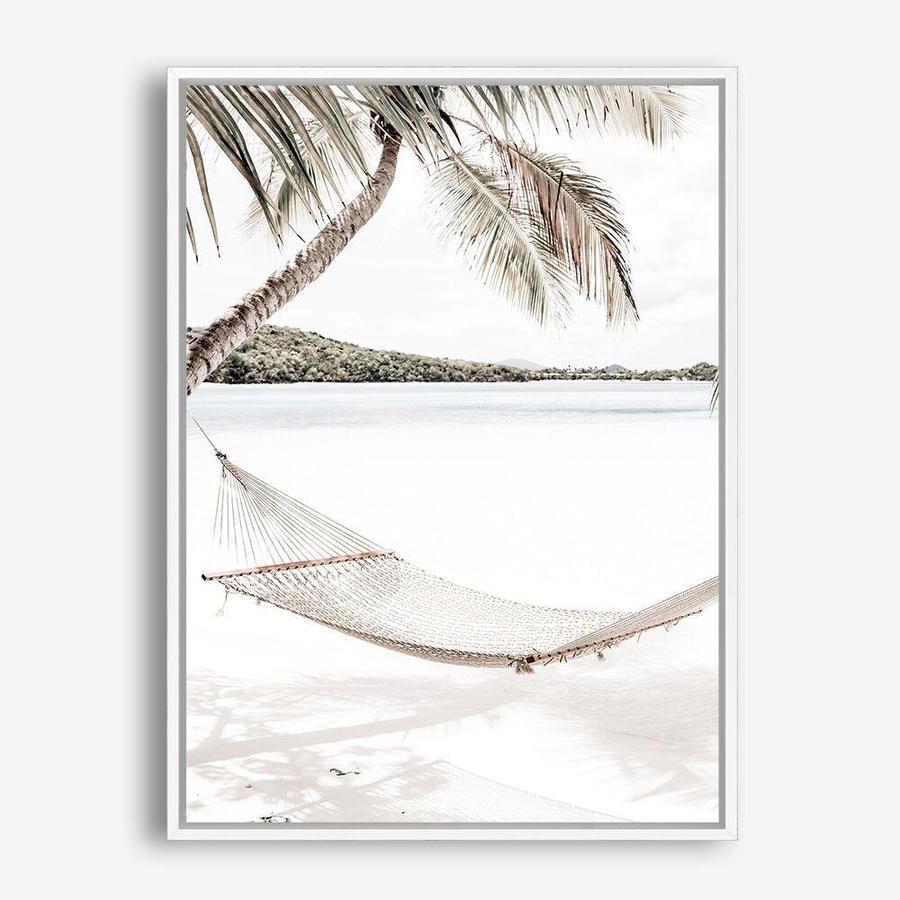 Shop Island Hammock Photo Canvas Print a coastal themed photography framed stretched canvas print from The Print Emporium wall artwork collection - Buy Australian made prints for the home and your interior decor space, TPE-685-CA-35X46-NF