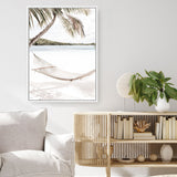 Shop Island Hammock Photo Canvas Print a coastal themed photography framed stretched canvas print from The Print Emporium wall artwork collection - Buy Australian made prints for the home and your interior decor space, TPE-685-CA-35X46-NF