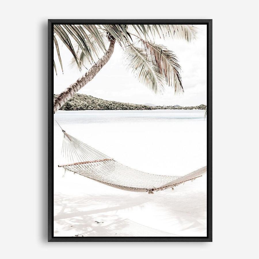 Shop Island Hammock Photo Canvas Print a coastal themed photography framed stretched canvas print from The Print Emporium wall artwork collection - Buy Australian made prints for the home and your interior decor space, TPE-685-CA-35X46-NF