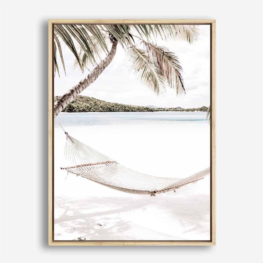 Shop Island Hammock Photo Canvas Print a coastal themed photography framed stretched canvas print from The Print Emporium wall artwork collection - Buy Australian made prints for the home and your interior decor space, TPE-685-CA-35X46-NF