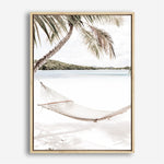Shop Island Hammock Photo Canvas Print a coastal themed photography framed stretched canvas print from The Print Emporium wall artwork collection - Buy Australian made prints for the home and your interior decor space, TPE-685-CA-35X46-NF