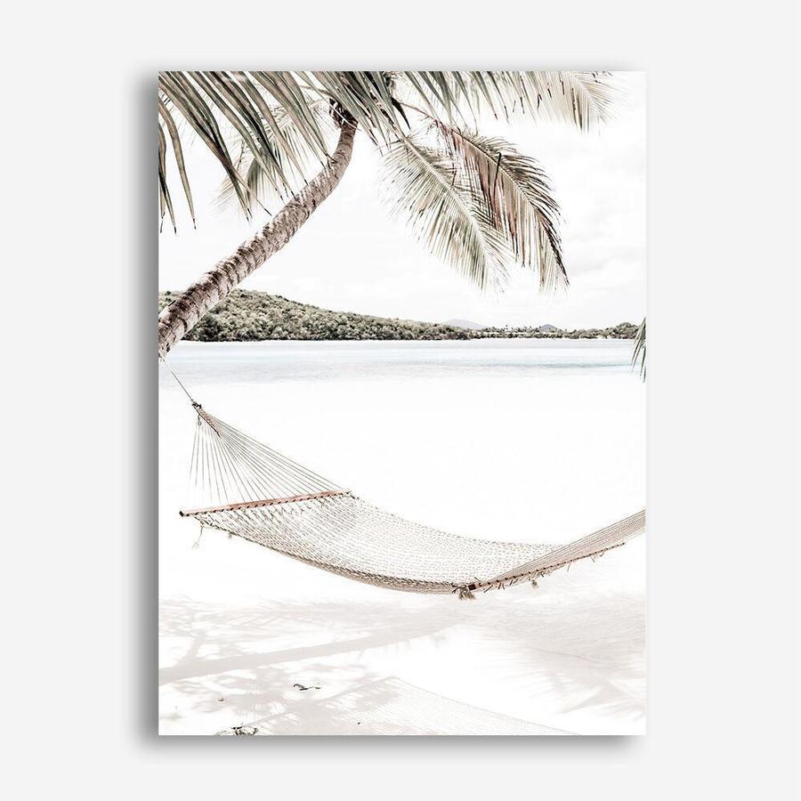 Shop Island Hammock Photo Canvas Print a coastal themed photography framed stretched canvas print from The Print Emporium wall artwork collection - Buy Australian made prints for the home and your interior decor space, TPE-685-CA-35X46-NF