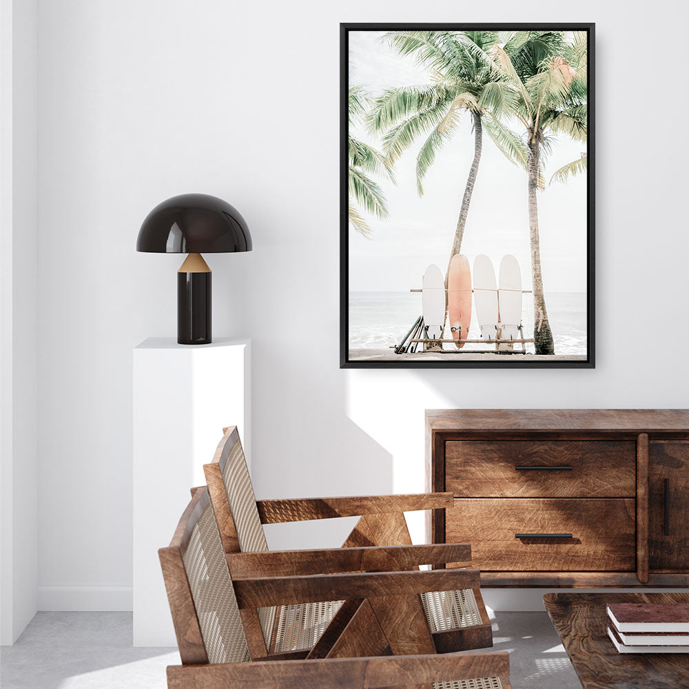 Shop Island Surfboards I Canvas Print a coastal themed photography framed stretched canvas print from The Print Emporium wall artwork collection - Buy Australian made prints for the home and your interior decor space, TPE-1259-CA-35X46-NF