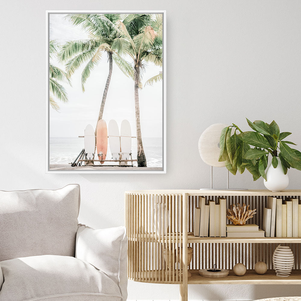 Shop Island Surfboards I Canvas Print a coastal themed photography framed stretched canvas print from The Print Emporium wall artwork collection - Buy Australian made prints for the home and your interior decor space, TPE-1259-CA-35X46-NF