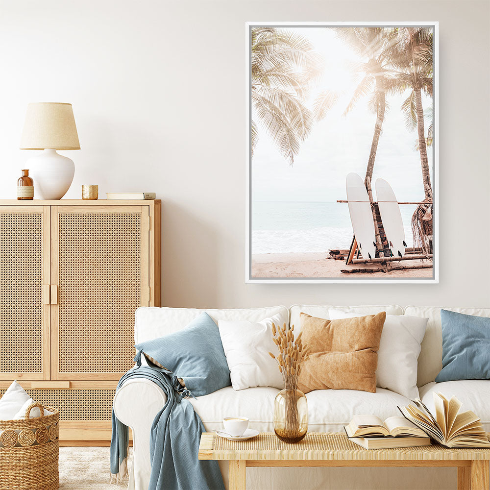 Shop Island Surfboards II Photo Canvas Print a coastal themed photography framed stretched canvas print from The Print Emporium wall artwork collection - Buy Australian made prints for the home and your interior decor space, TPE-1269-CA-35X46-NF