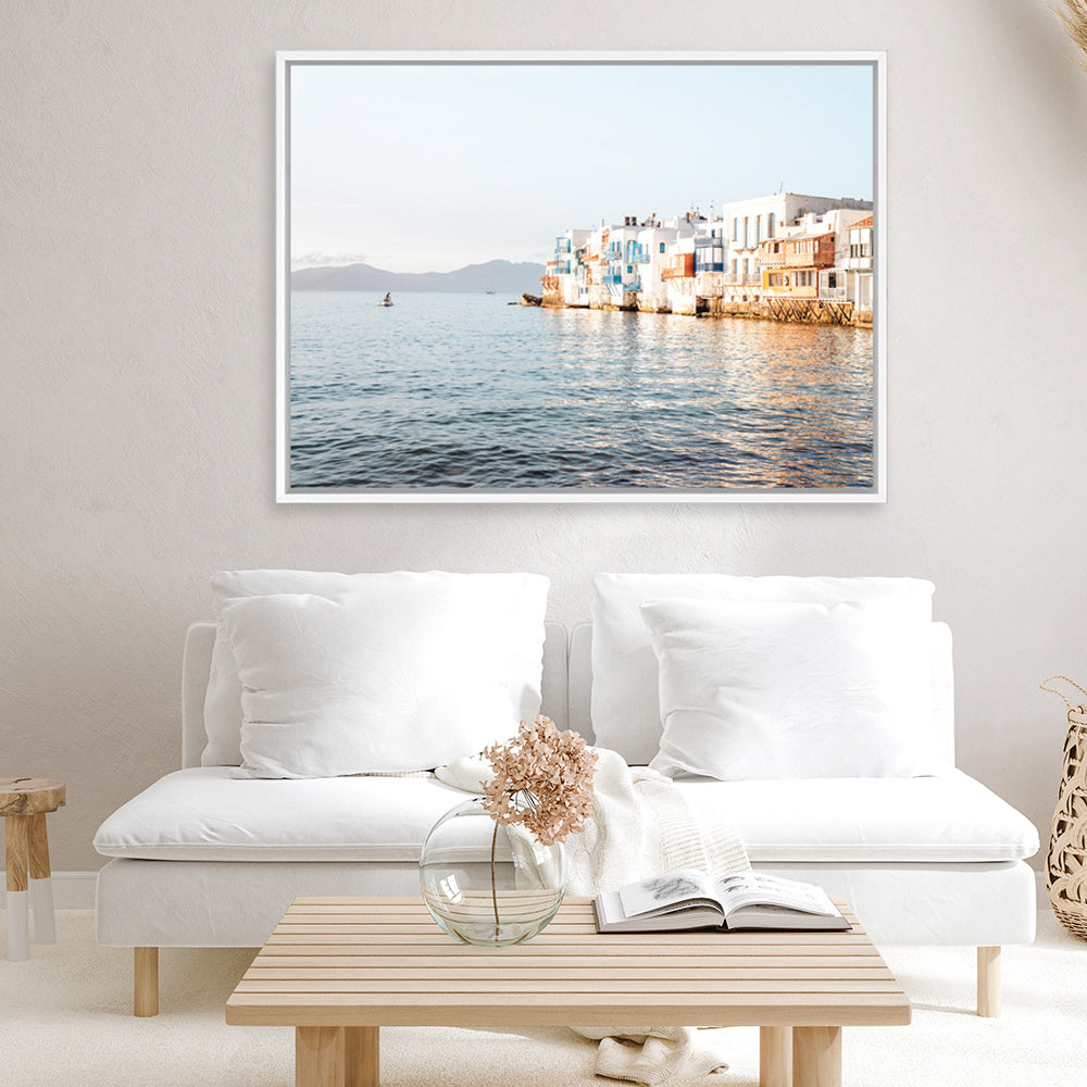 Shop Little Venice Mykonos I Photo Canvas Print a coastal themed photography framed stretched canvas print from The Print Emporium wall artwork collection - Buy Australian made prints for the home and your interior decor space, TPE-1377-CA-35X46-NF