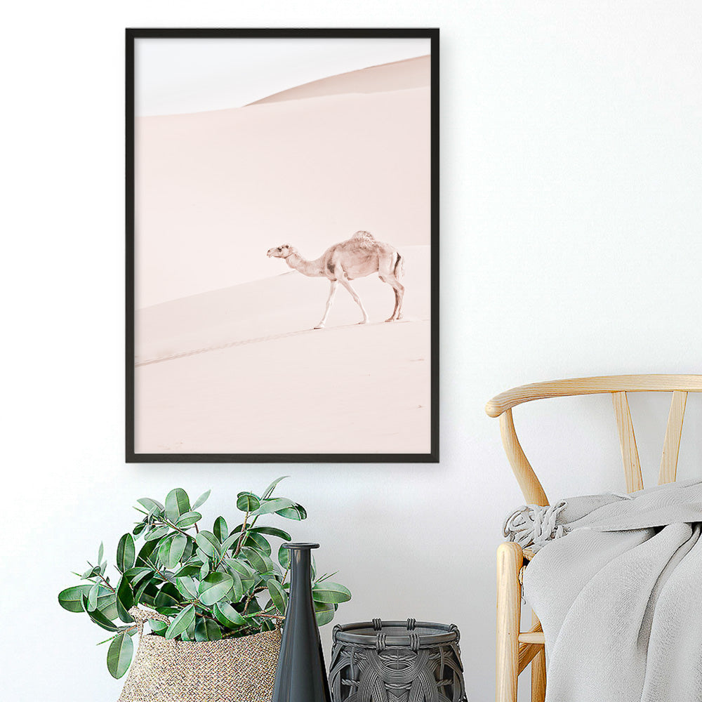 Shop Lone Camel II Photo Art Print a Moroccan desert boho themed photography wall art print from The Print Emporium wall artwork collection - Buy Australian made fine art poster and framed prints for the home and your interior decor room, TPE-829-AP