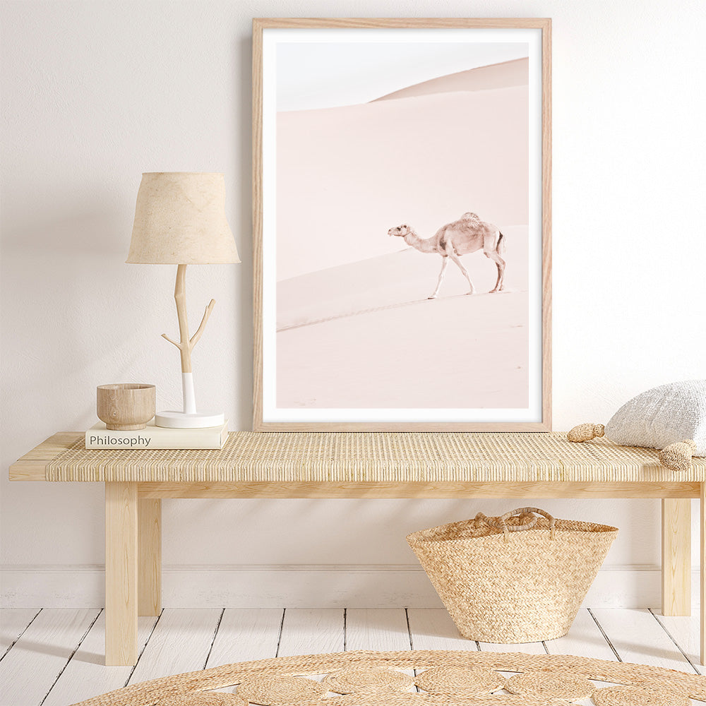 Shop Lone Camel II Photo Art Print a Moroccan desert boho themed photography wall art print from The Print Emporium wall artwork collection - Buy Australian made fine art poster and framed prints for the home and your interior decor room, TPE-829-AP