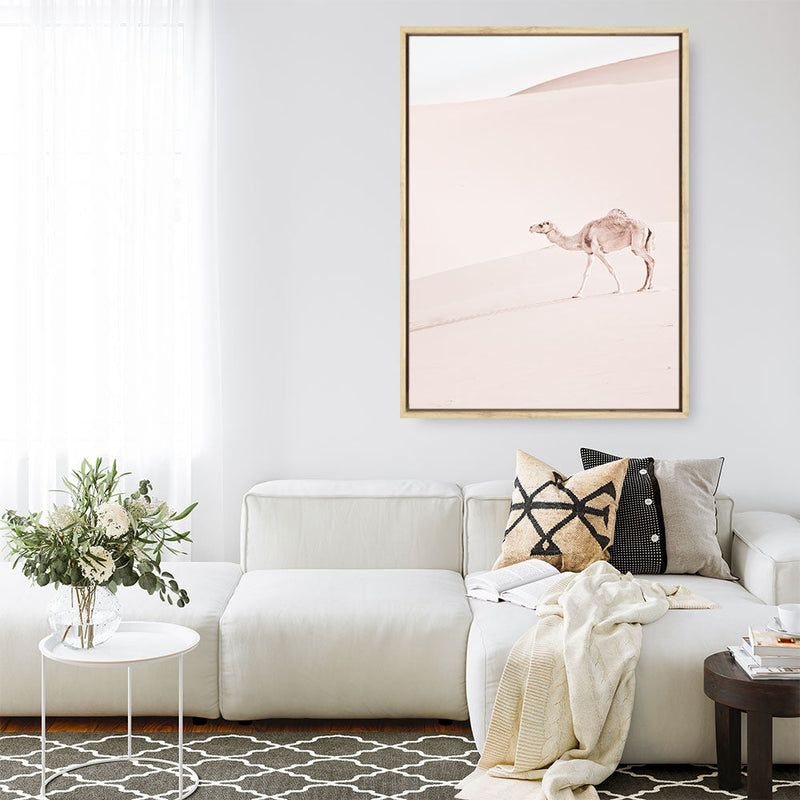 Shop Lone Camel II Photo Canvas Print a Moroccan desert boho themed photography framed stretched canvas print from The Print Emporium wall artwork collection - Buy Australian made prints for the home and your interior decor space, TPE-829-CA-35X46-NF