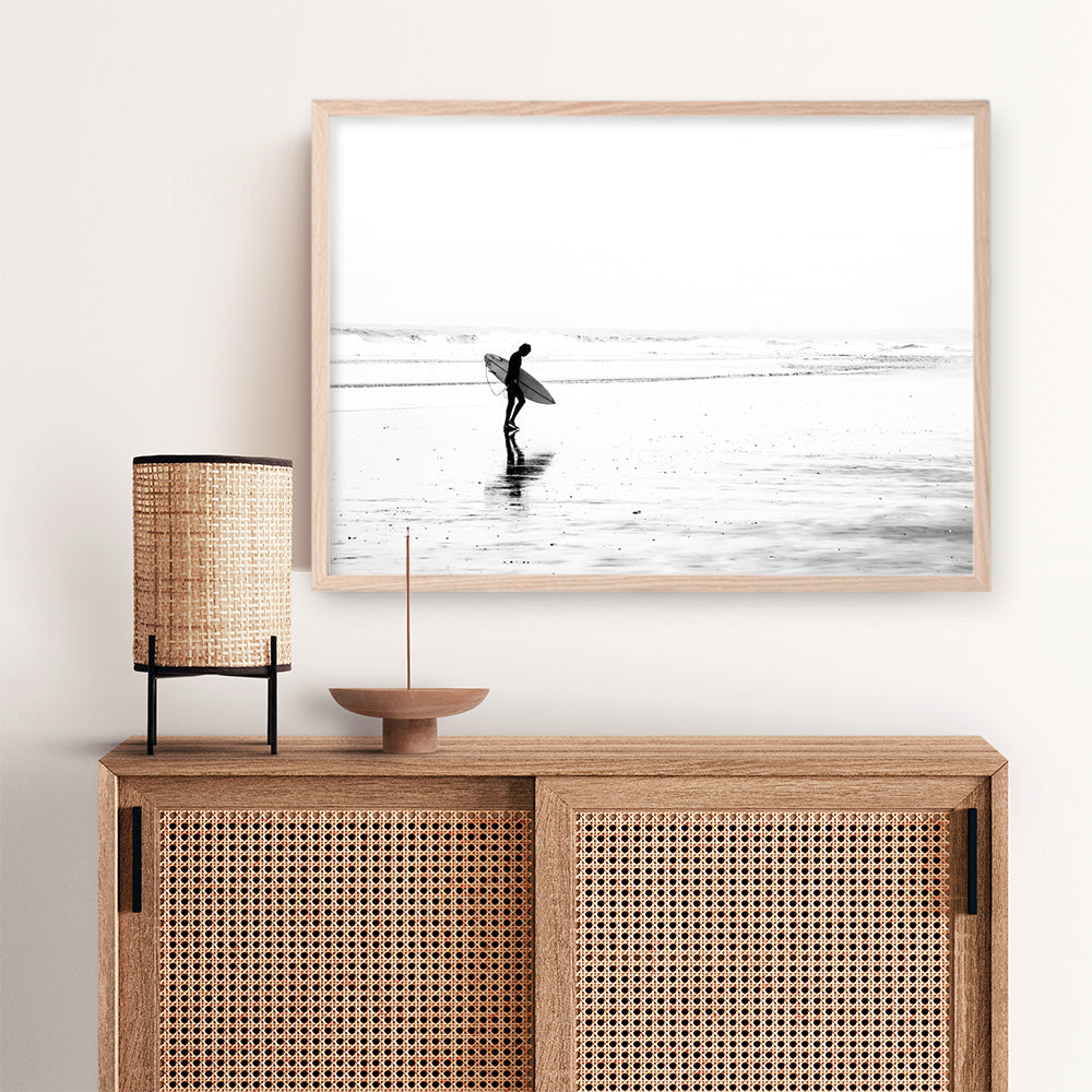 Shop Lone Surfer Photo Art Print a coastal themed photography wall art print from The Print Emporium wall artwork collection - Buy Australian made fine art poster and framed prints for the home and your interior decor, TPE-554-AP