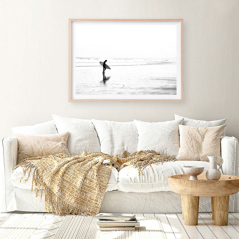 Shop Lone Surfer Photo Art Print a coastal themed photography wall art print from The Print Emporium wall artwork collection - Buy Australian made fine art poster and framed prints for the home and your interior decor, TPE-554-AP