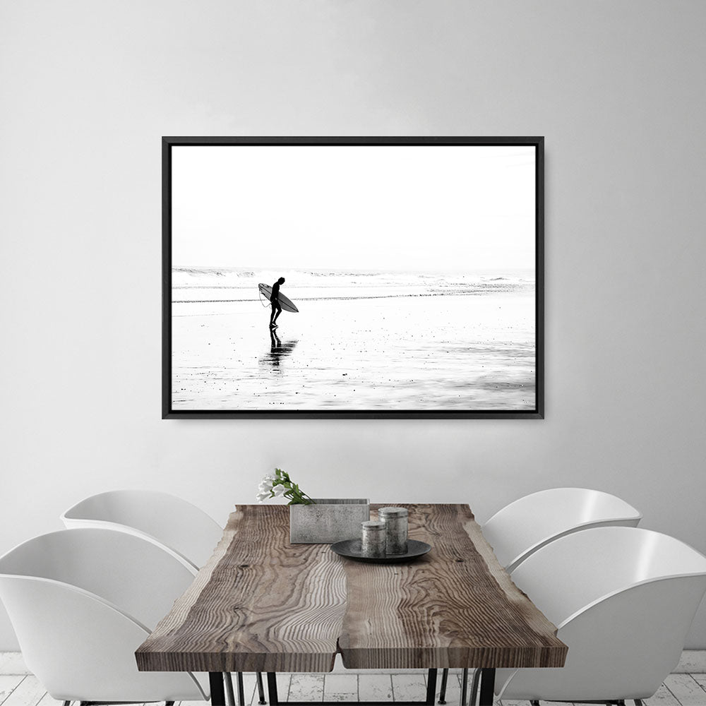 Shop Lone Surfer Photo Canvas Print a coastal themed photography framed stretched canvas print from The Print Emporium wall artwork collection - Buy Australian made prints for the home and your interior decor space, TPE-554-CA-35X46-NF