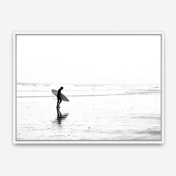 Shop Lone Surfer Photo Canvas Print a coastal themed photography framed stretched canvas print from The Print Emporium wall artwork collection - Buy Australian made prints for the home and your interior decor space, TPE-554-CA-35X46-NF