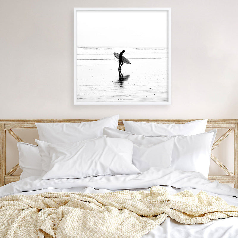 Shop Lone Surfer (Square) Photo Art Print a coastal themed photography wall art print from The Print Emporium wall artwork collection - Buy Australian made fine art poster and framed prints for the home and your interior decor, TPE-577-AP