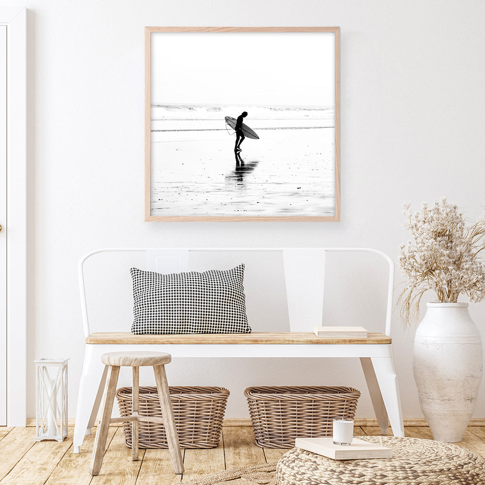 Shop Lone Surfer (Square) Photo Art Print a coastal themed photography wall art print from The Print Emporium wall artwork collection - Buy Australian made fine art poster and framed prints for the home and your interior decor, TPE-577-AP