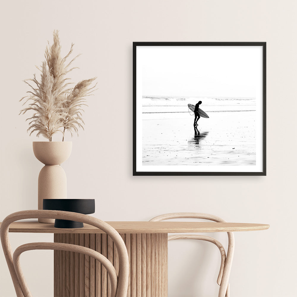Shop Lone Surfer (Square) Photo Art Print a coastal themed photography wall art print from The Print Emporium wall artwork collection - Buy Australian made fine art poster and framed prints for the home and your interior decor, TPE-577-AP