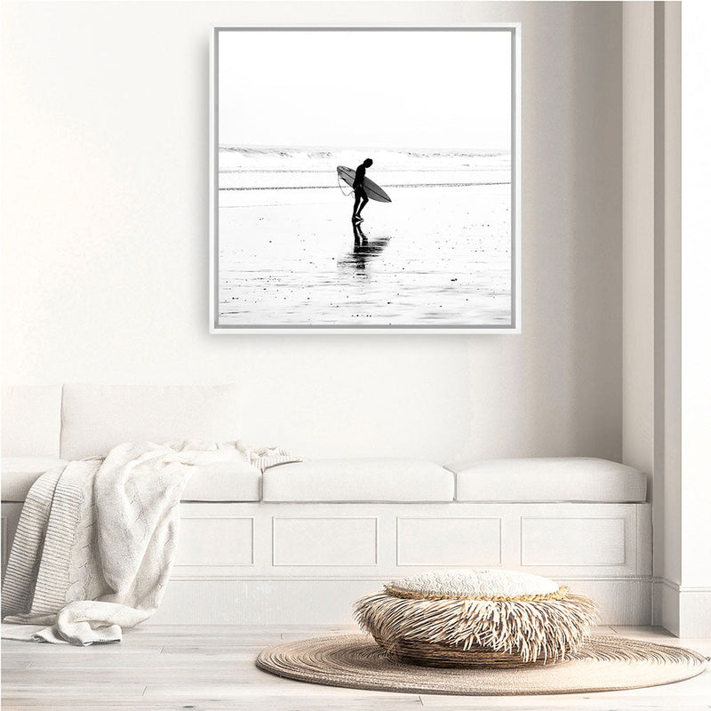 Shop Lone Surfer (Square) Photo Canvas a coastal themed photography framed stretched canvas print from The Print Emporium wall artwork collection - Buy Australian made prints for the home and your interior decor space, TPE-577-CA-40X40-NF