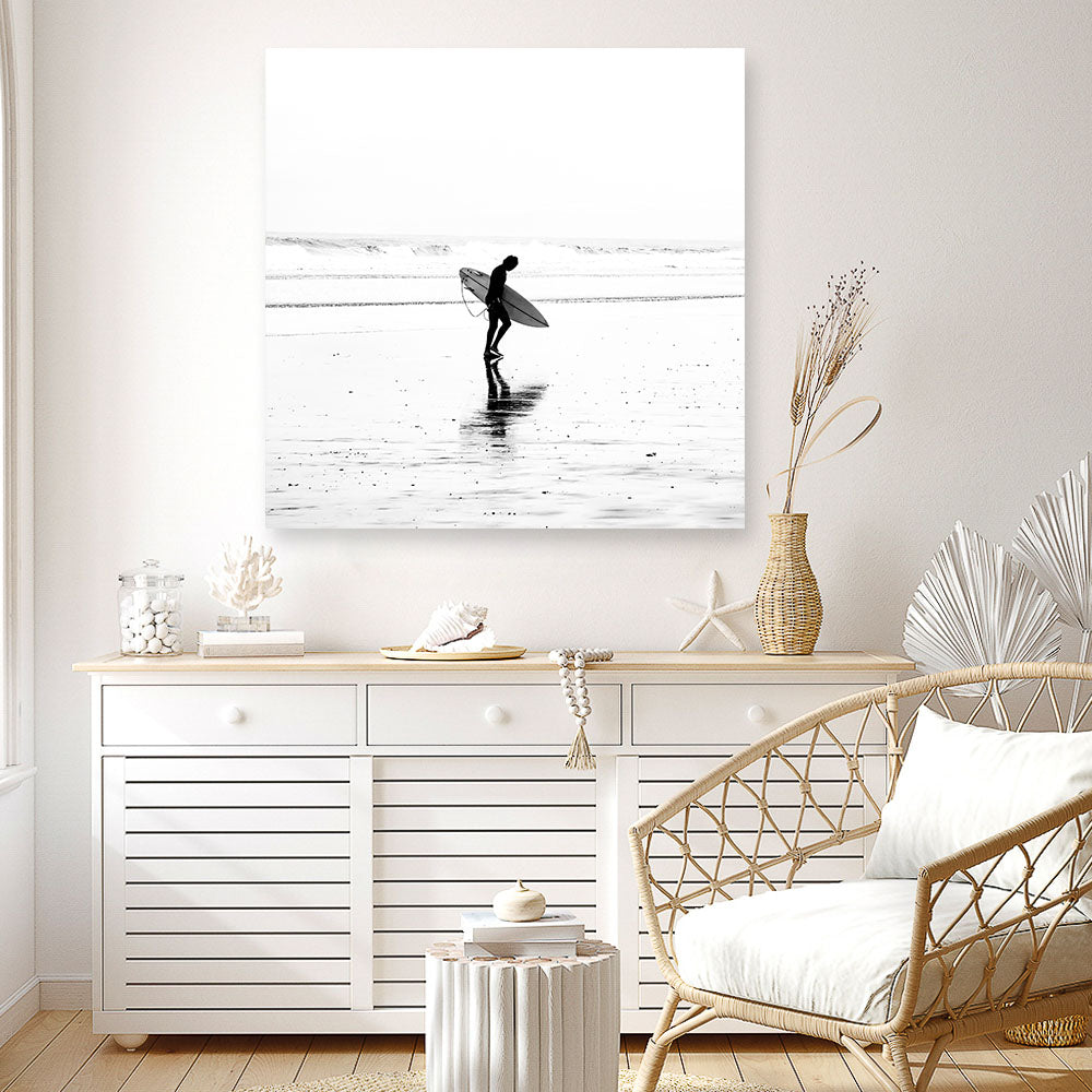 Shop Lone Surfer (Square) Photo Canvas a coastal themed photography framed stretched canvas print from The Print Emporium wall artwork collection - Buy Australian made prints for the home and your interior decor space, TPE-577-CA-40X40-NF