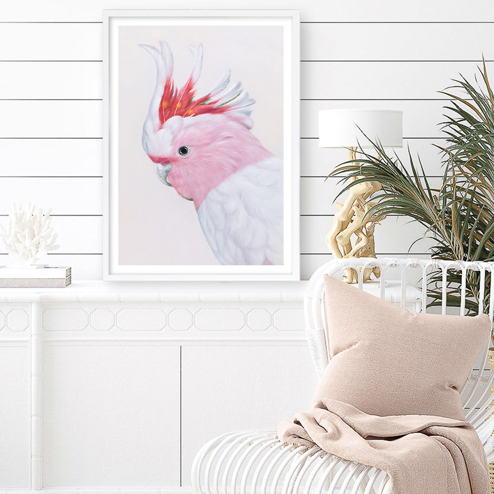 Shop Matilda The Major Mitchell Cockatoo Art Print a painted bird themed wall art print from The Print Emporium wall artwork collection - Buy Australian made fine art painting style poster and framed prints for the home and your interior decor room, TPE-203-AP