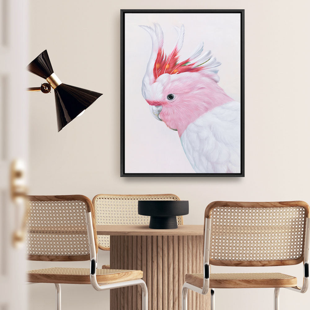Shop Matilda The Major Mitchell Cockatoo Canvas Print a painted bird themed framed canvas wall art print from The Print Emporium artwork collection - Buy Australian made fine art painting style stretched canvas prints for the home and your interior decor space, TPE-203-CA-35X46-NF