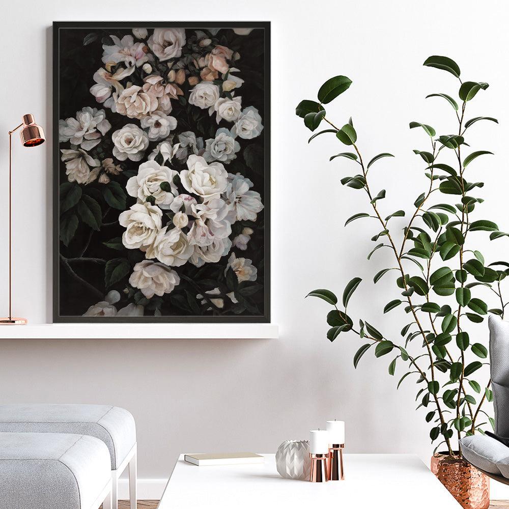 Shop Midnight Garden Art Print a floral themed painted wall art print from The Print Emporium wall artwork collection - Buy Australian made fine art painting style poster and framed prints for the home and your interior decor room, TPE-014-AP