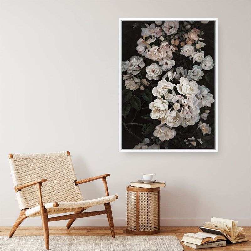 Shop Midnight Garden Canvas Print a floral themed painted framed canvas wall art print from The Print Emporium artwork collection - Buy Australian made fine art painting style stretched canvas prints for the home and your interior decor space, TPE-014-CA-35X46-NF