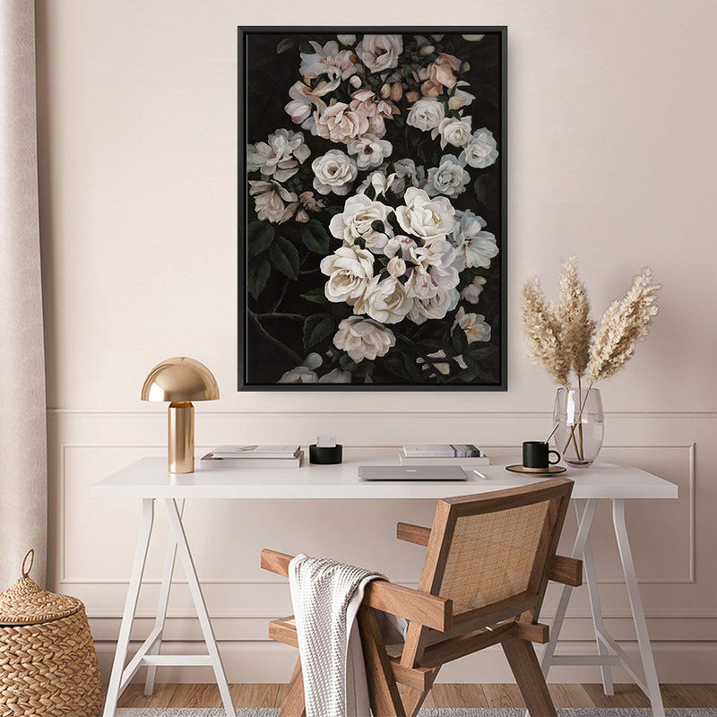 Shop Midnight Garden Canvas Print a floral themed painted framed canvas wall art print from The Print Emporium artwork collection - Buy Australian made fine art painting style stretched canvas prints for the home and your interior decor space, TPE-014-CA-35X46-NF