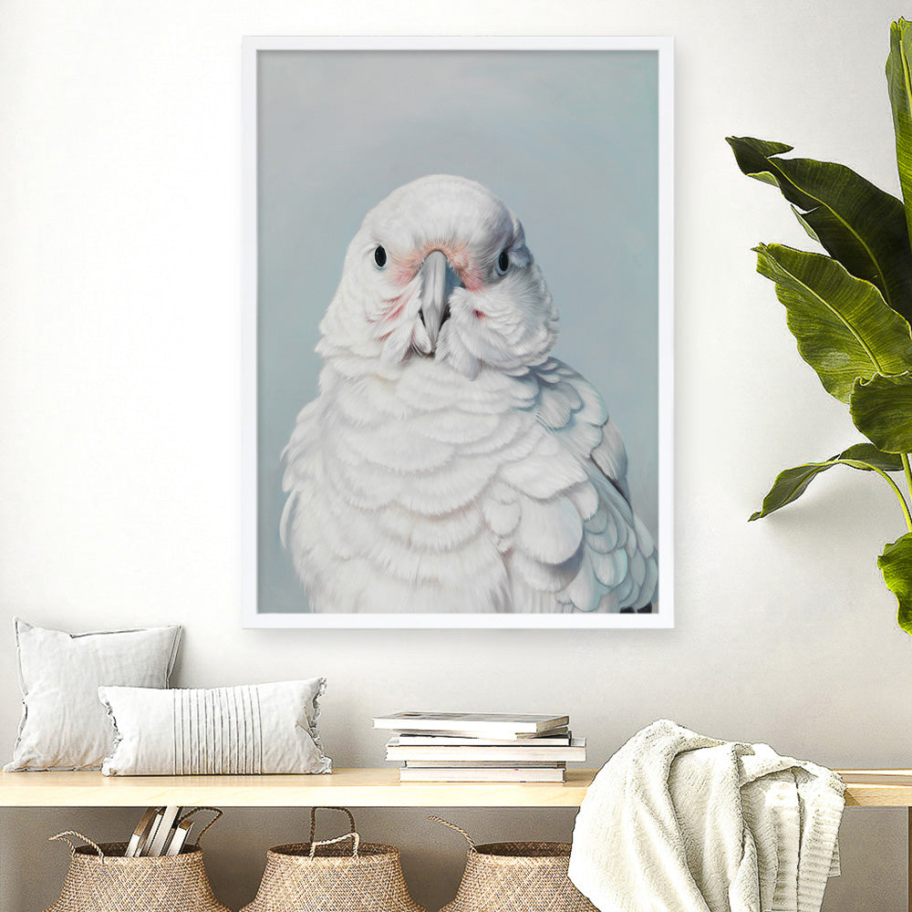 Shop Milly The Umbrella Cockatoo Art Print a painted bird themed wall art print from The Print Emporium wall artwork collection - Buy Australian made fine art painting style poster and framed prints for the home and your interior decor room, TPE-202-AP