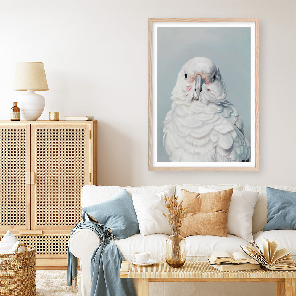 Shop Milly The Umbrella Cockatoo Art Print a painted bird themed wall art print from The Print Emporium wall artwork collection - Buy Australian made fine art painting style poster and framed prints for the home and your interior decor room, TPE-202-AP