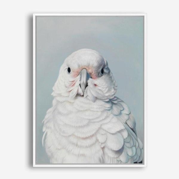 Shop Milly The Umbrella Cockatoo Canvas Print a painted bird themed framed canvas wall art print from The Print Emporium artwork collection - Buy Australian made fine art painting style stretched canvas prints for the home and your interior decor space, TPE-202-CA-35X46-NF