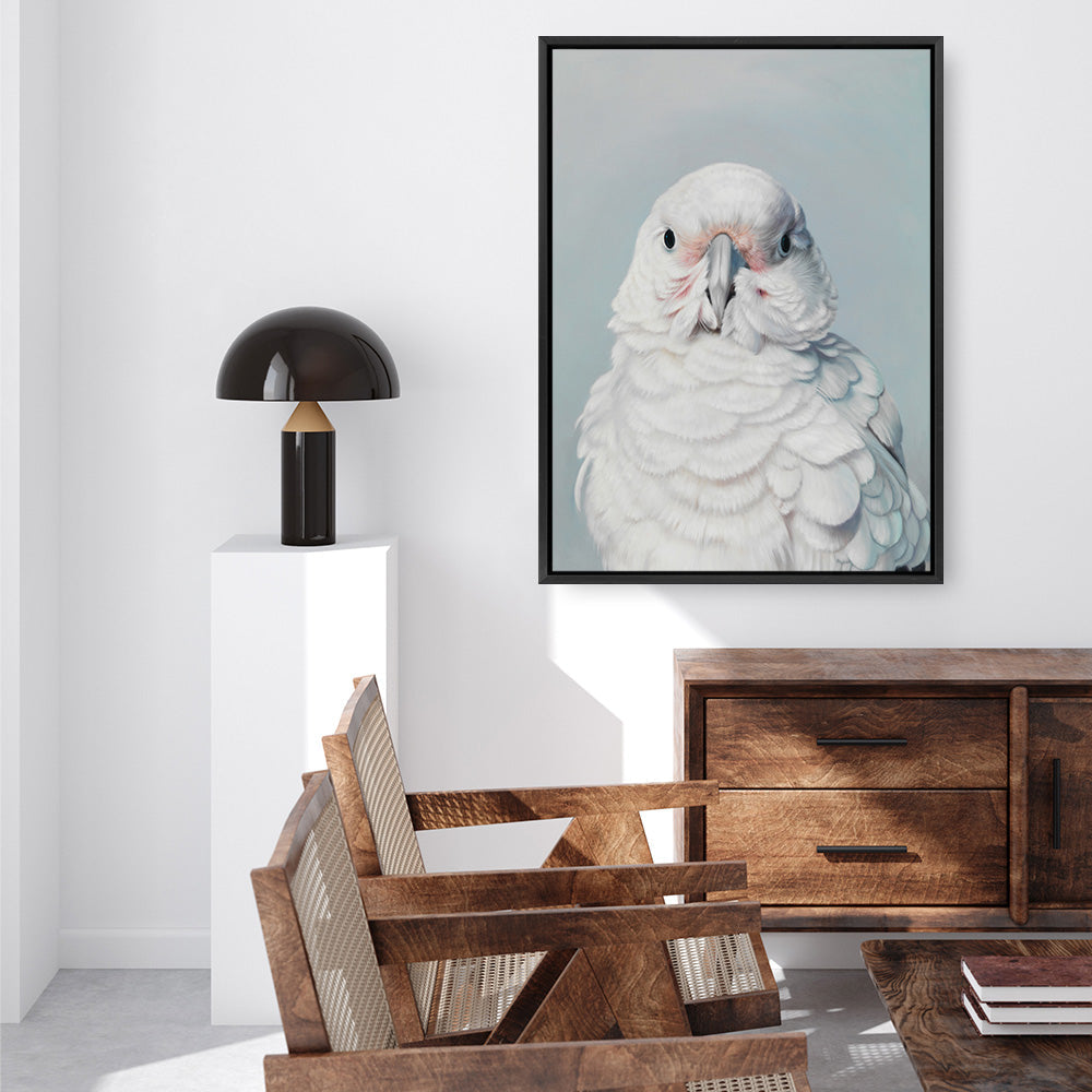 Shop Milly The Umbrella Cockatoo Canvas Print a painted bird themed framed canvas wall art print from The Print Emporium artwork collection - Buy Australian made fine art painting style stretched canvas prints for the home and your interior decor space, TPE-202-CA-35X46-NF