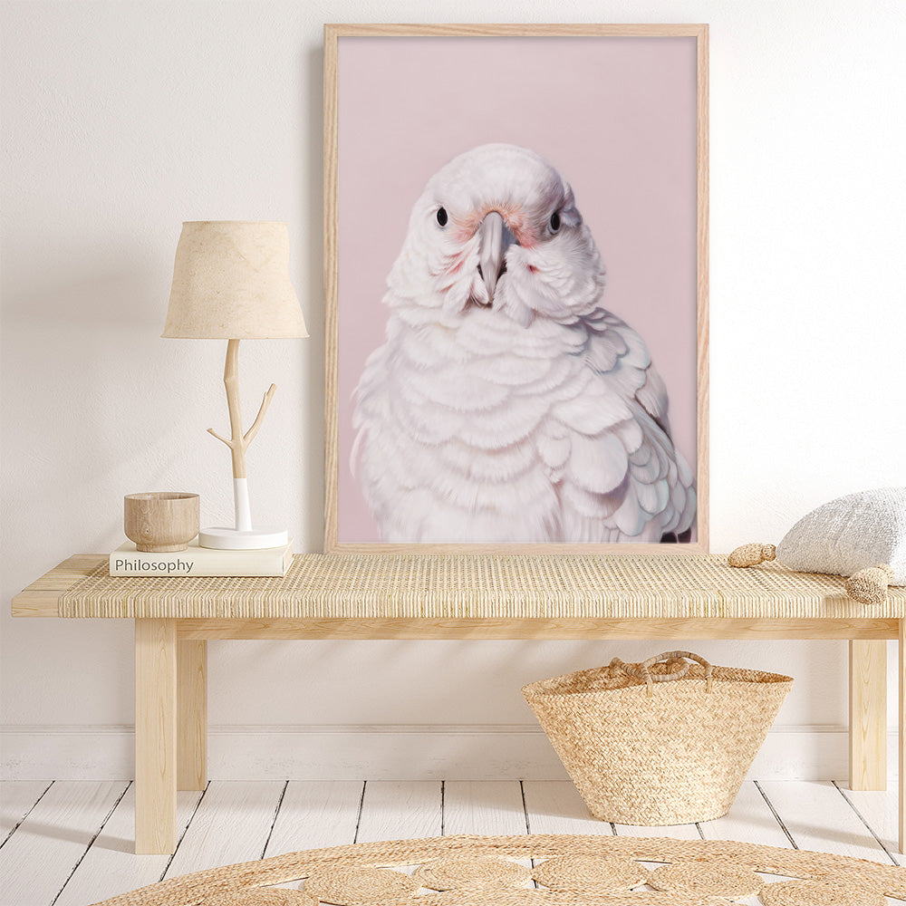 Shop Milly The Umbrella Cockatoo - Pink Art Print a painted bird themed wall art print from The Print Emporium wall artwork collection - Buy Australian made fine art painting style poster and framed prints for the home and your interior decor room, TPE-244-AP