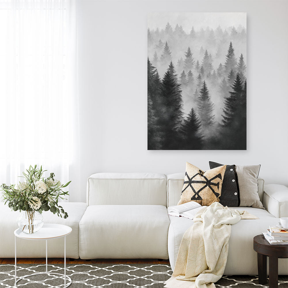 Shop Misty Forest Canvas Print a painted style framed canvas wall art print from The Print Emporium artwork collection - Buy Australian made fine art painting style stretched canvas prints for the home and your interior decor space, TPE-188-CA-35X46-NF
