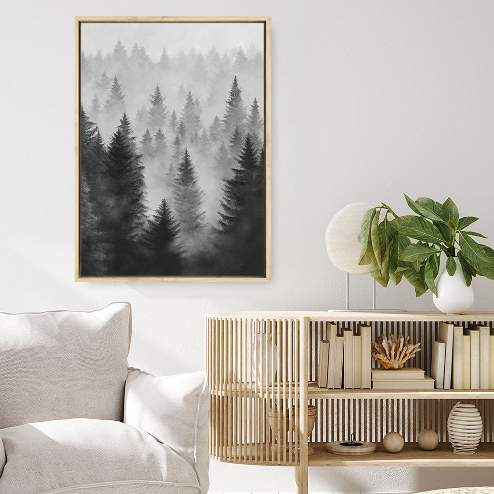 Shop Misty Forest Canvas Print a painted style framed canvas wall art print from The Print Emporium artwork collection - Buy Australian made fine art painting style stretched canvas prints for the home and your interior decor space, TPE-188-CA-35X46-NF