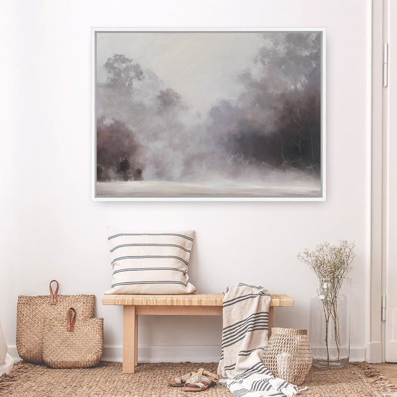 Shop Misty Morning Canvas Print a painted style framed canvas wall art print from The Print Emporium artwork collection - Buy Australian made fine art painting style stretched canvas prints for the home and your interior decor space, TPE-415-CA-35X46-NF