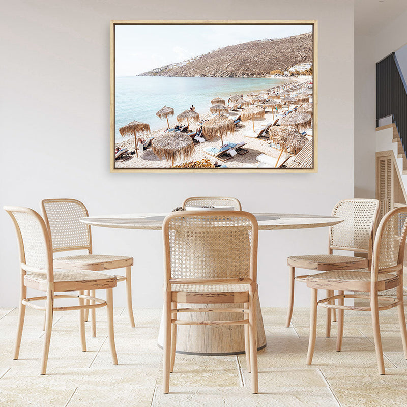 Shop Mykonos Beach I Photo Canvas Print a coastal themed photography framed stretched canvas print from The Print Emporium wall artwork collection - Buy Australian made prints for the home and your interior decor space, TPE-1370-CA-35X46-NF