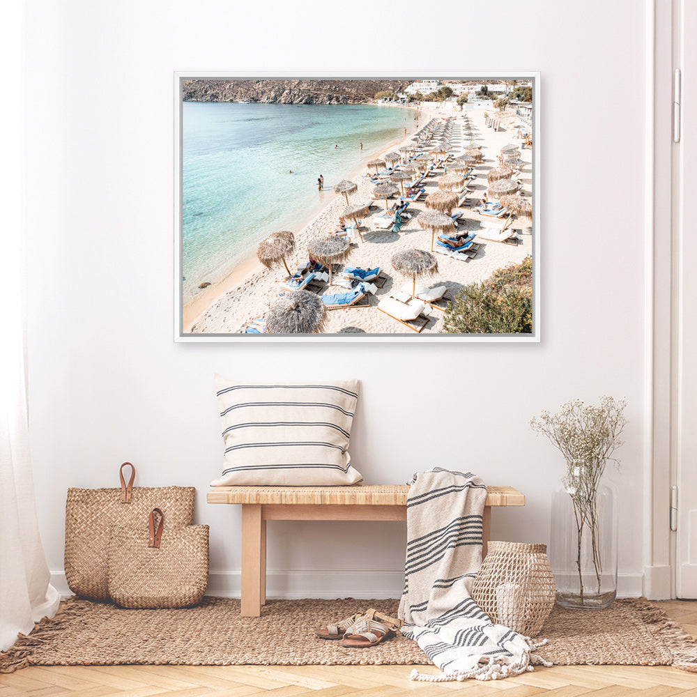 Shop Mykonos Beach II Photo Canvas Print a coastal themed photography framed stretched canvas print from The Print Emporium wall artwork collection - Buy Australian made prints for the home and your interior decor space, TPE-1371-CA-35X46-NF