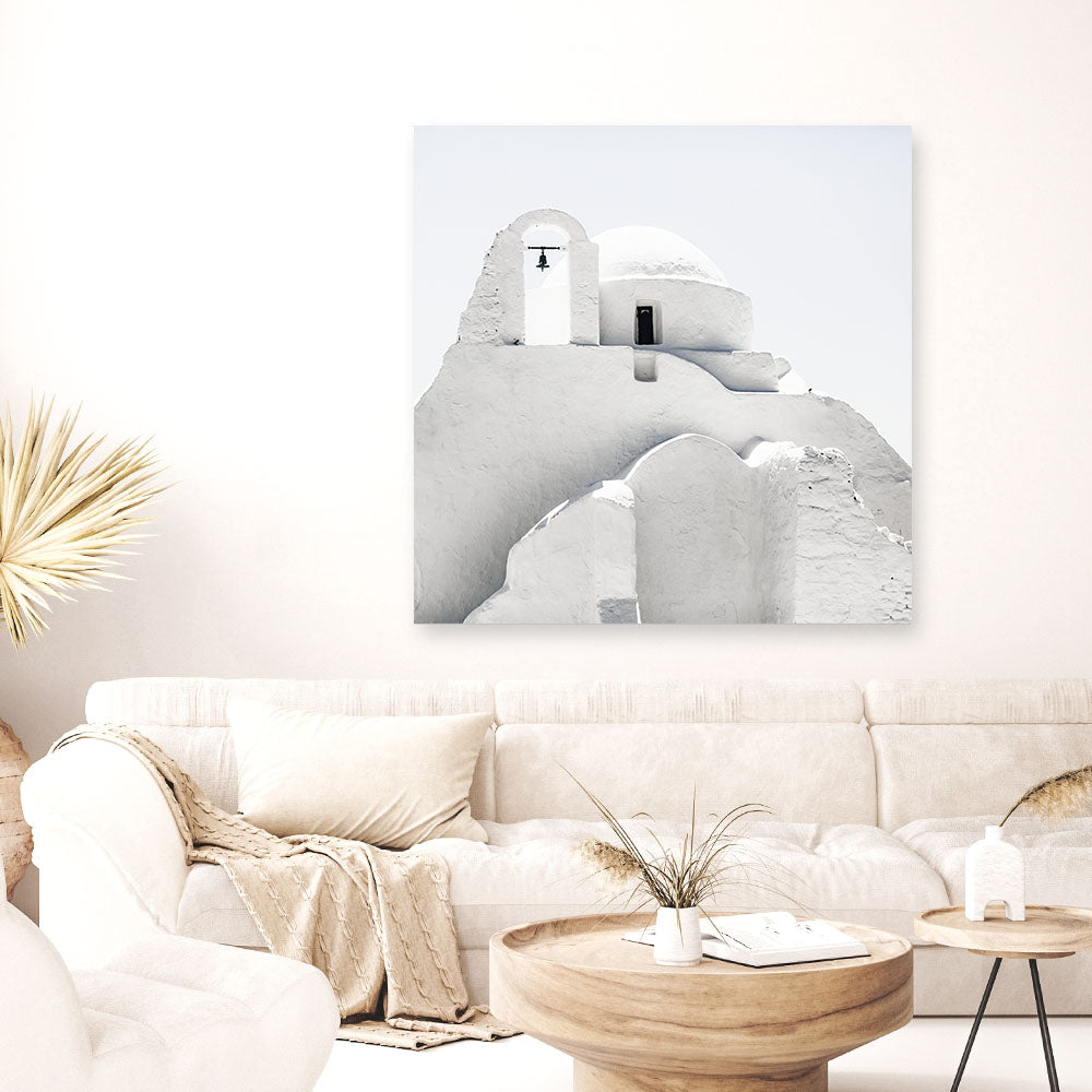 Shop Mykonos Church (Square) Photo Canvas a photography framed stretched canvas print from The Print Emporium wall artwork collection - Buy Australian made prints for the home and your interior decor space, TPE-845-CA-40X40-NF
