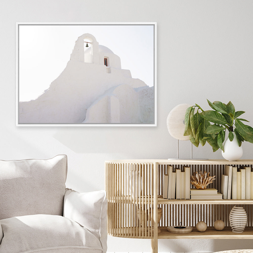 Shop Mykonos Church View Photo Canvas Print a photography framed stretched canvas print from The Print Emporium wall artwork collection - Buy Australian made prints for the home and your interior decor space, TPE-1356-CA-35X46-NF
