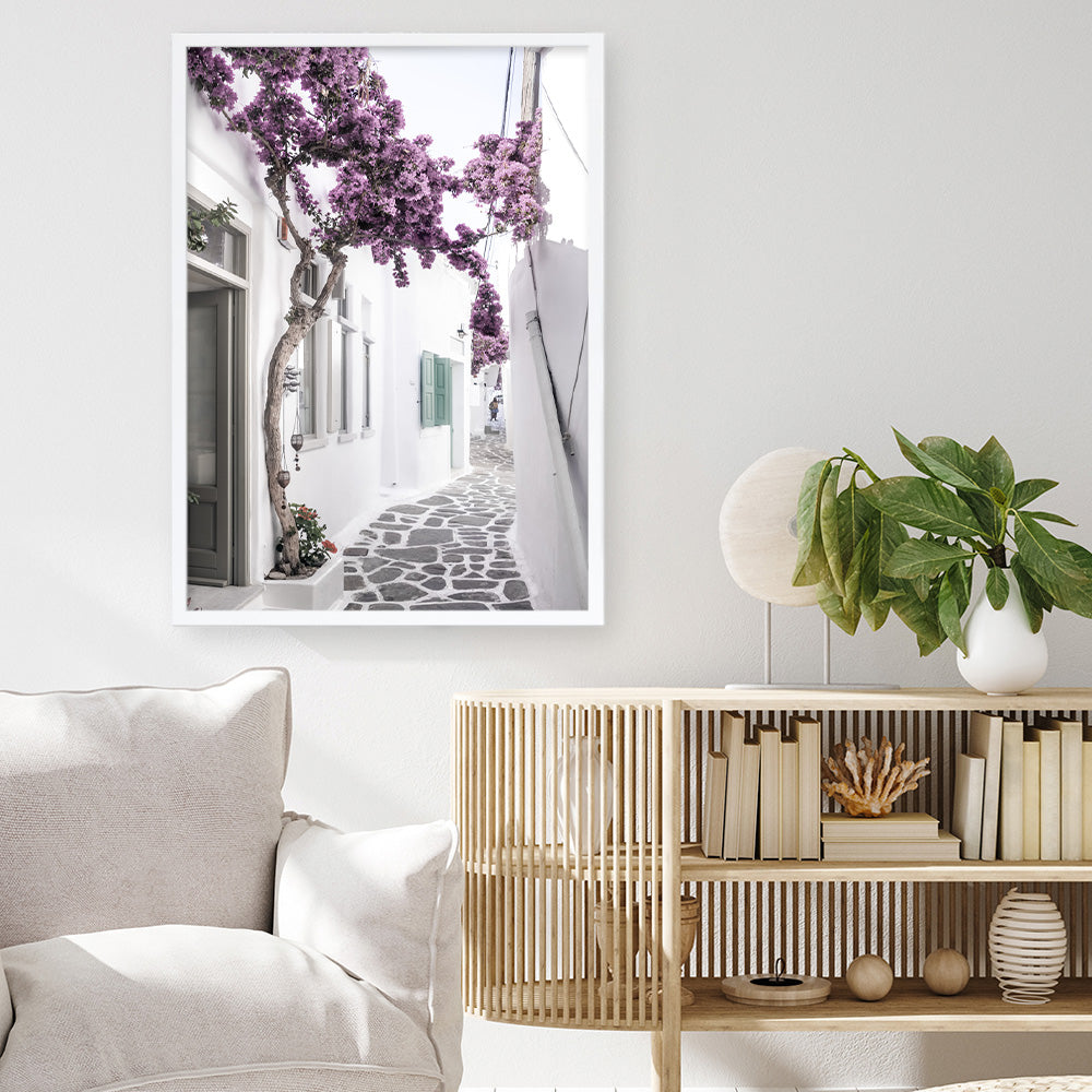 Shop Mykonos Laneway II Photo Art Print a coastal themed photography wall art print from The Print Emporium wall artwork collection - Buy Australian made fine art poster and framed prints for the home and your interior decor, TPE-1165-AP