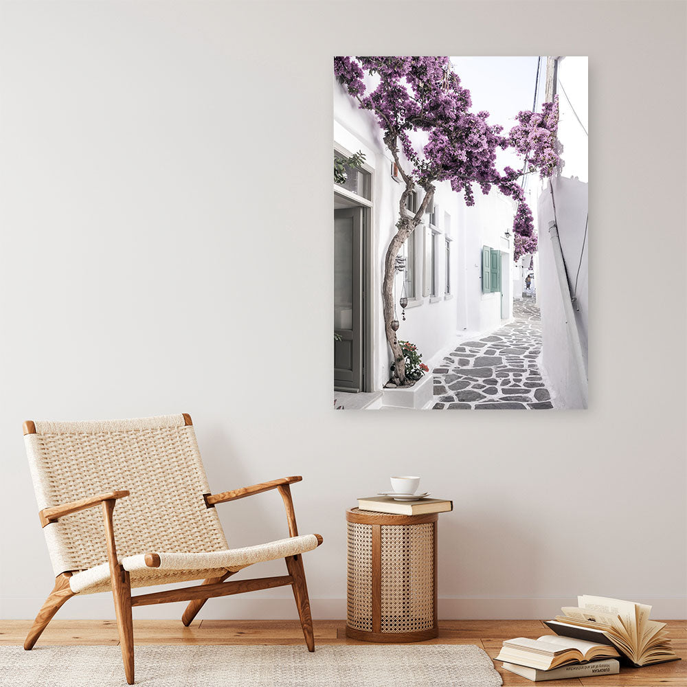 Shop Mykonos Laneway II Photo Canvas Print a coastal themed photography framed stretched canvas print from The Print Emporium wall artwork collection - Buy Australian made prints for the home and your interior decor space, TPE-1165-CA-35X46-NF