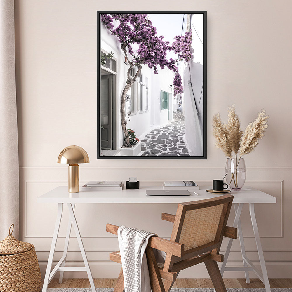Shop Mykonos Laneway II Photo Canvas Print a coastal themed photography framed stretched canvas print from The Print Emporium wall artwork collection - Buy Australian made prints for the home and your interior decor space, TPE-1165-CA-35X46-NF