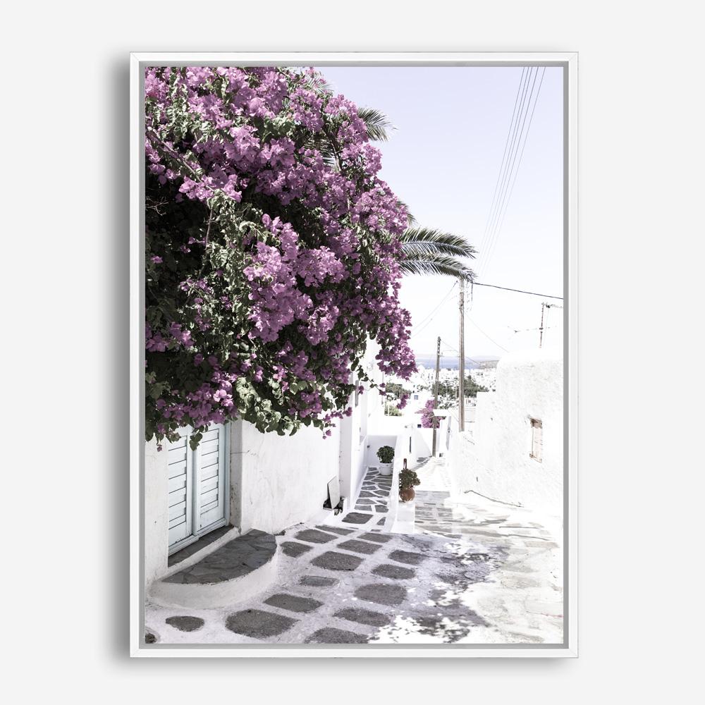Shop Mykonos Laneway Photo Canvas Print a coastal themed photography framed stretched canvas print from The Print Emporium wall artwork collection - Buy Australian made prints for the home and your interior decor space, TPE-1167-CA-35X46-NF