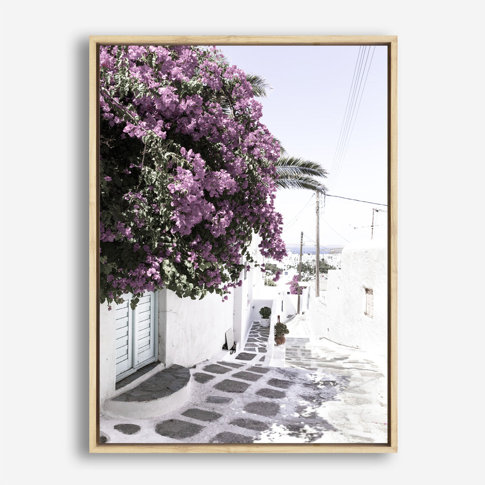 Shop Mykonos Laneway Photo Canvas Print a coastal themed photography framed stretched canvas print from The Print Emporium wall artwork collection - Buy Australian made prints for the home and your interior decor space, TPE-1167-CA-35X46-NF