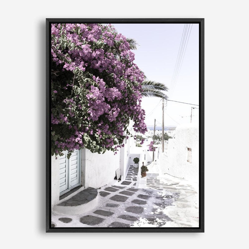 Shop Mykonos Laneway Photo Canvas Print a coastal themed photography framed stretched canvas print from The Print Emporium wall artwork collection - Buy Australian made prints for the home and your interior decor space, TPE-1167-CA-35X46-NF