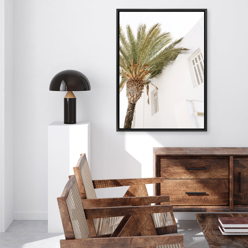 Shop Mykonos Palm Villa II Photo Canvas Print a coastal themed photography framed stretched canvas print from The Print Emporium wall artwork collection - Buy Australian made prints for the home and your interior decor space, TPE-1367-CA-35X46-NF