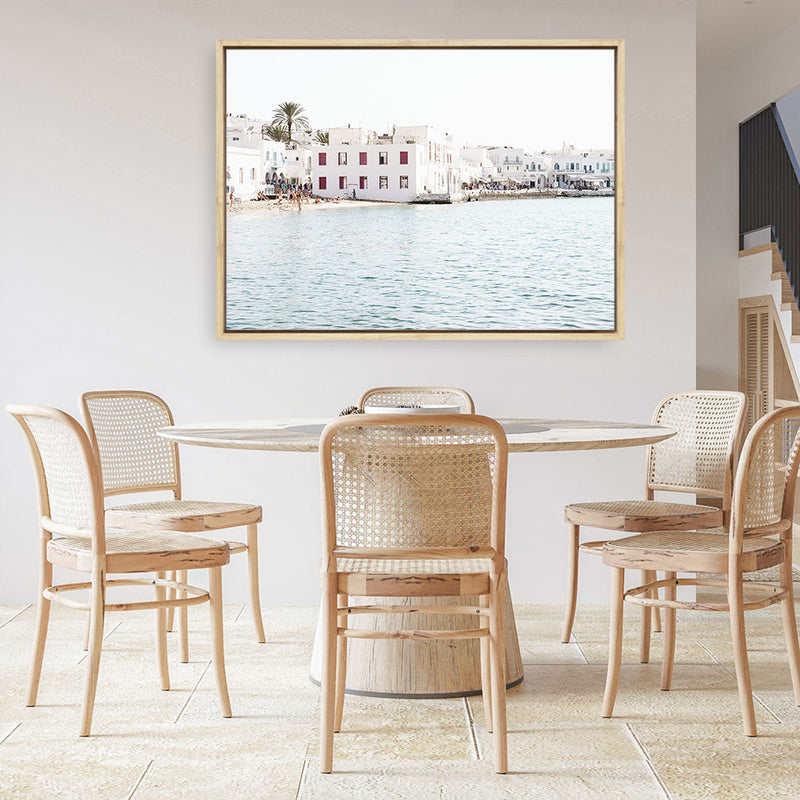 Shop Mykonos Town I Photo Canvas Print a coastal themed photography framed stretched canvas print from The Print Emporium wall artwork collection - Buy Australian made prints for the home and your interior decor space, TPE-1373-CA-35X46-NF