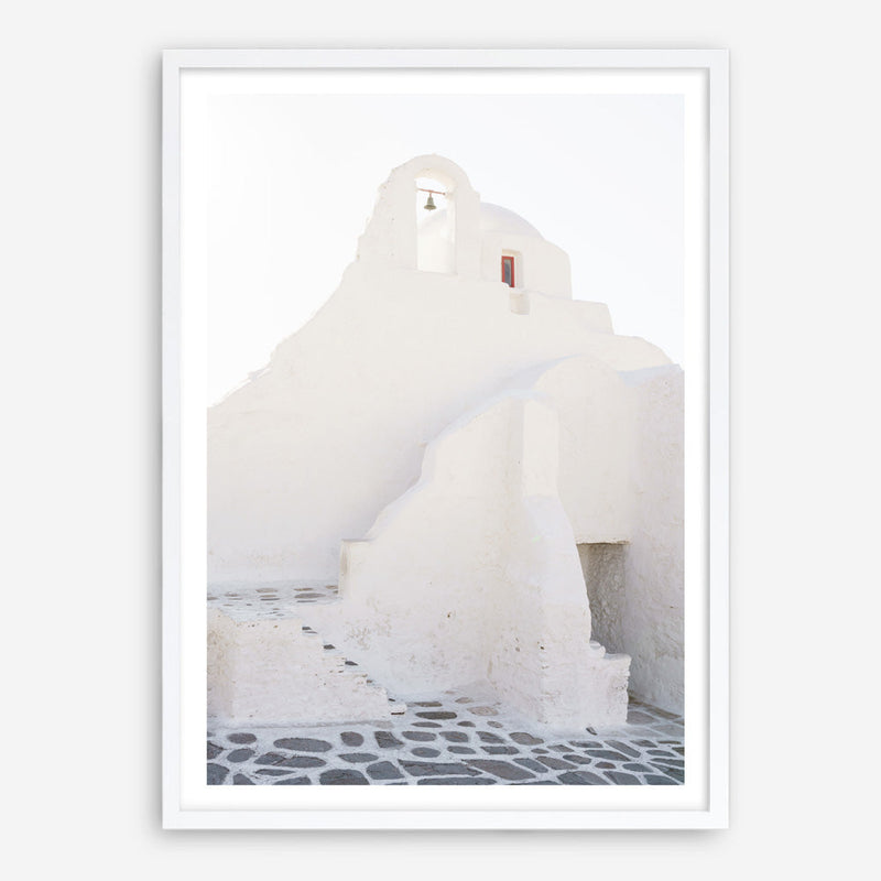 Shop Mykonos White Church Photo Art Print a coastal themed photography wall art print from The Print Emporium wall artwork collection - Buy Australian made fine art poster and framed prints for the home and your interior decor, TPE-1344-AP